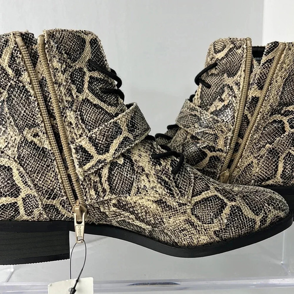 Express Cross Strap Snakeskin Print Lace Up Side Zip Combat Boots Size 8 NWT - Picture 8 of 16